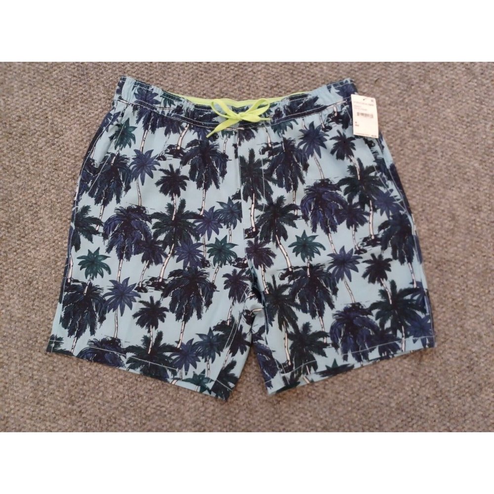 NEW Nordstrom Rack Men's Swim Trunks Sz M Blue Royal Palms Trees Hawaiian